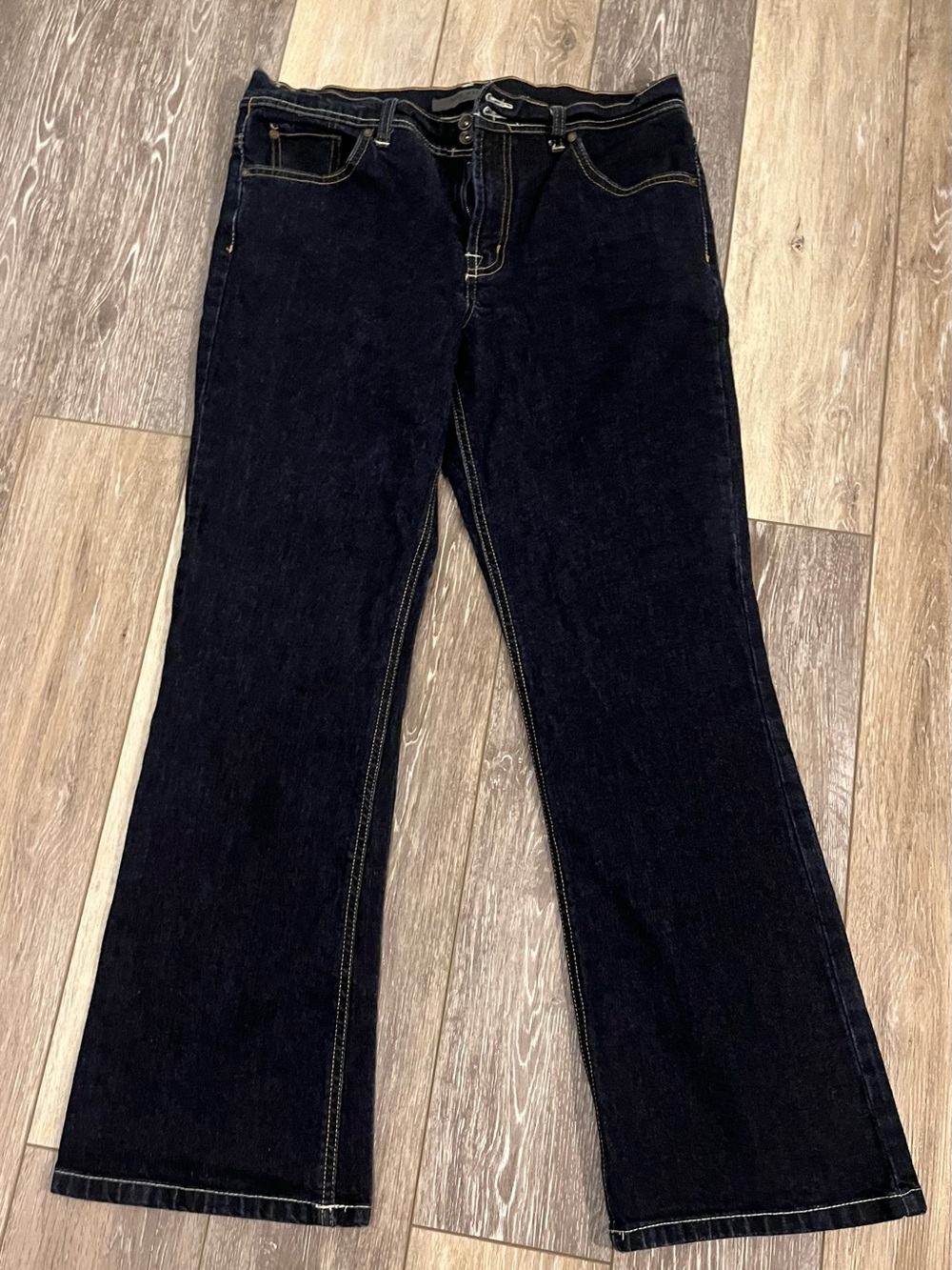Nine West Dark Blue Flare Jeans with Contrast Stitching size 12